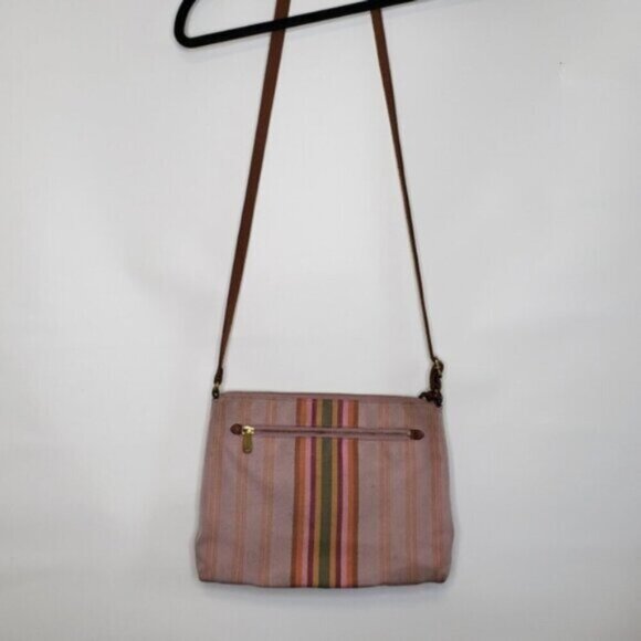 Fossil Kinley Crossbody Bag Cotton Leather Multicolor Stripes Key Charm - Picture 4 of 16